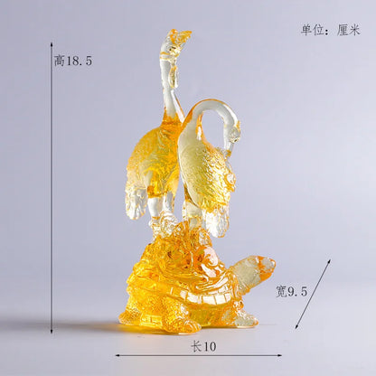Turtle and Crane Year-long longevity Ornament Coloured glaze handicrafts birthday gift decoration