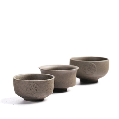 Two cup crude pottery kungfu tea cup dragon relief carved master cup of tea 45ml / 50ml / 80ml personal tea coffee cup on sales