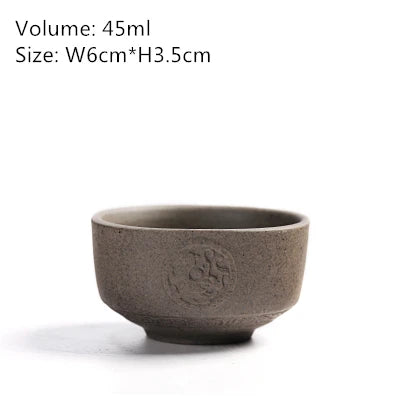 Two cup crude pottery kungfu tea cup dragon relief carved master cup of tea 45ml / 50ml / 80ml personal tea coffee cup on sales