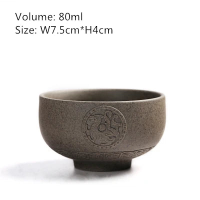 Two cup crude pottery kungfu tea cup dragon relief carved master cup of tea 45ml / 50ml / 80ml personal tea coffee cup on sales