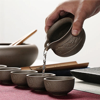 Two cup crude pottery kungfu tea cup dragon relief carved master cup of tea 45ml / 50ml / 80ml personal tea coffee cup on sales