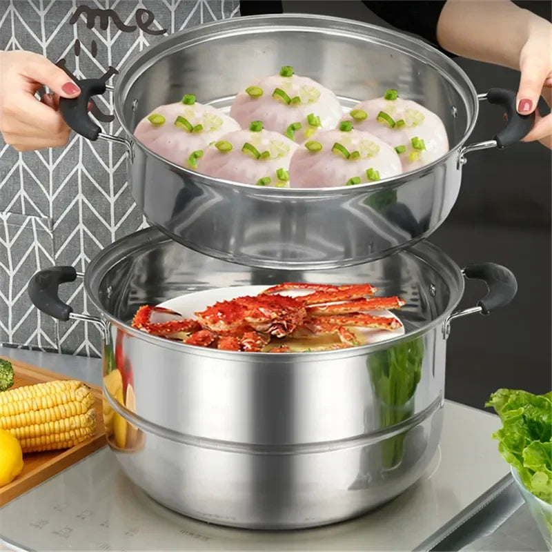 Two-layer and Three-layer Thick Steam Soup Pot Multifunctional Large-capacity Cooking Pot for Household Stainless Steel Cooker
