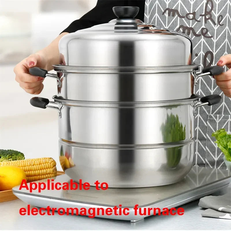 Two-layer and Three-layer Thick Steam Soup Pot Multifunctional Large-capacity Cooking Pot for Household Stainless Steel Cooker
