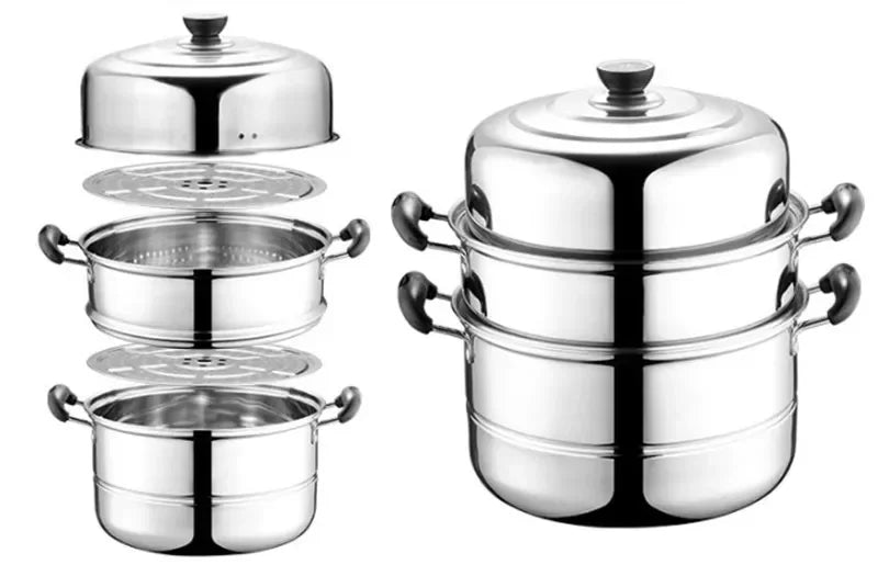 Two-layer and Three-layer Thick Steam Soup Pot Multifunctional Large-capacity Cooking Pot for Household Stainless Steel Cooker