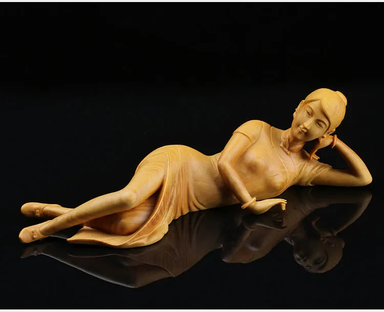 18cm Chinese Wooden Beauty girl Figures Charming Wood Statue Creative Characte Free Base