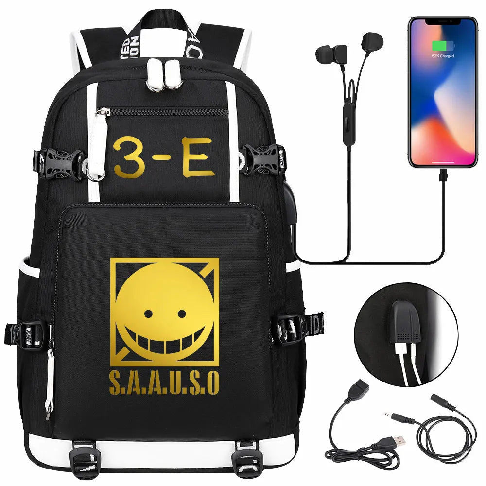 USB Boy Girl Kids Book Bags Anime Assassination Classroom Large Capacity Teenagers Schoolbags Women Men Laptop Travel Backpack