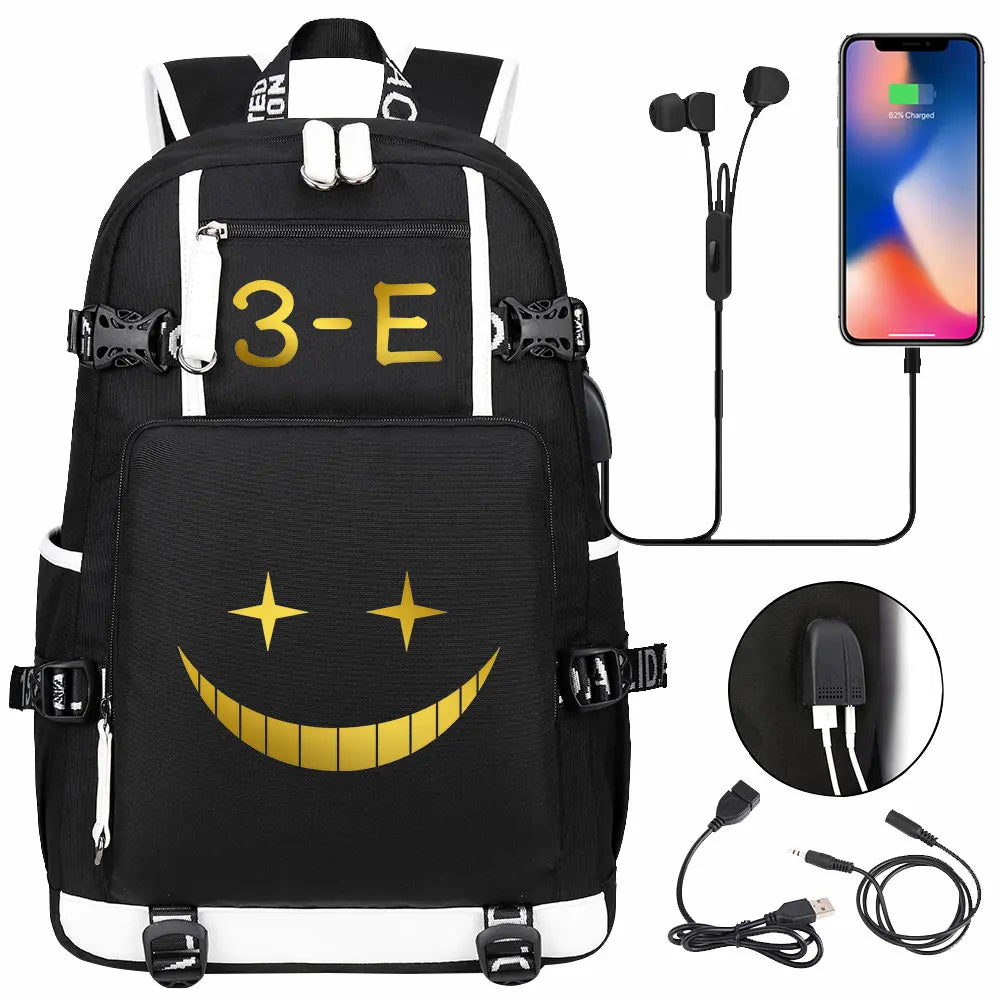 USB Boy Girl Kids Book Bags Anime Assassination Classroom Large Capacity Teenagers Schoolbags Women Men Laptop Travel Backpack