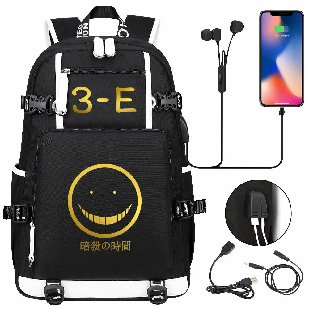 USB Boy Girl Kids Book Bags Anime Assassination Classroom Large Capacity Teenagers Schoolbags Women Men Laptop Travel Backpack