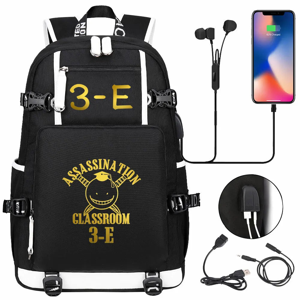 USB Boy Girl Kids Book Bags Anime Assassination Classroom Large Capacity Teenagers Schoolbags Women Men Laptop Travel Backpack