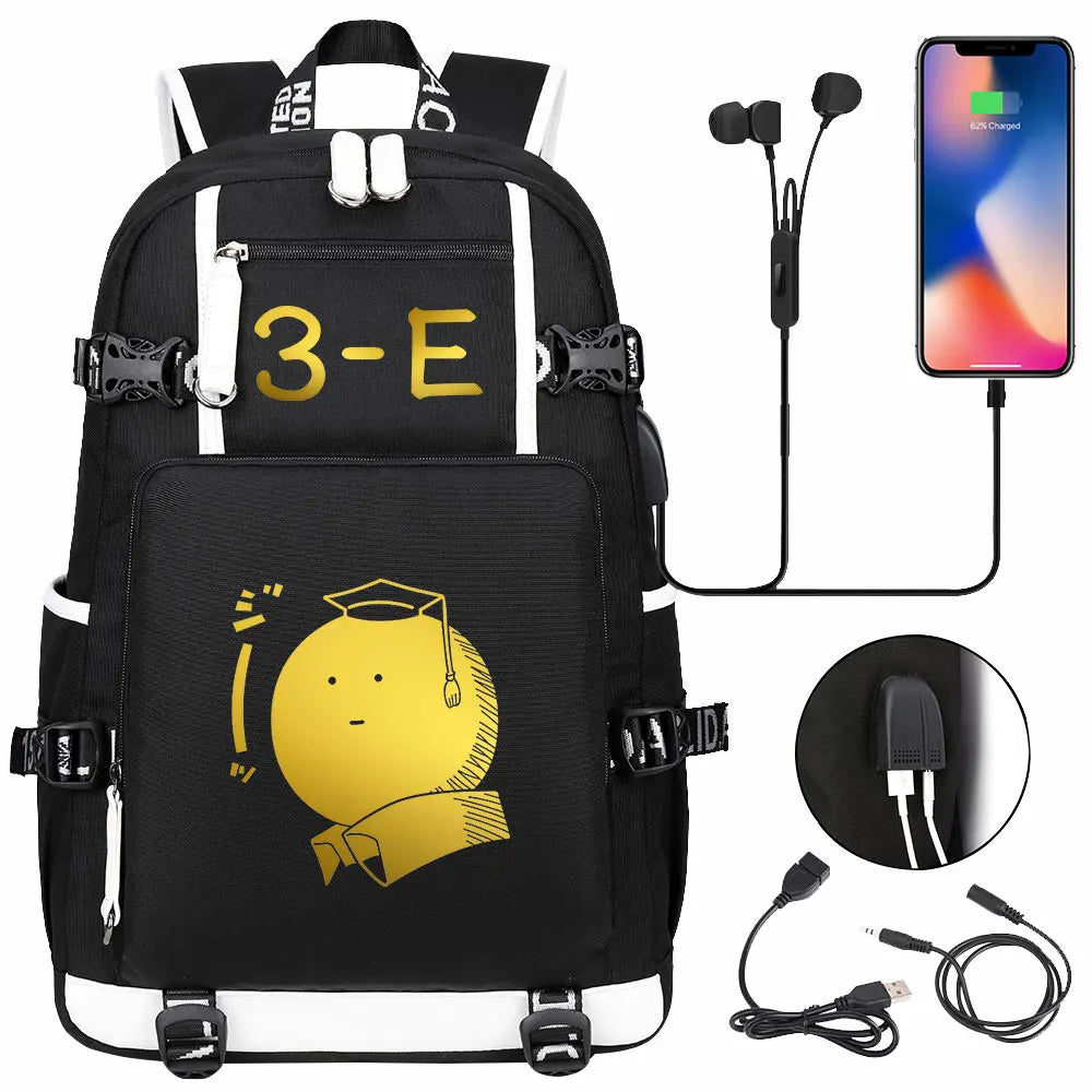 USB Boy Girl Kids Book Bags Anime Assassination Classroom Large Capacity Teenagers Schoolbags Women Men Laptop Travel Backpack