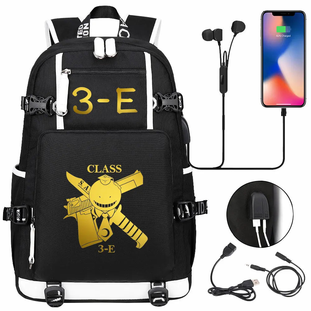 USB Boy Girl Kids Book Bags Anime Assassination Classroom Large Capacity Teenagers Schoolbags Women Men Laptop Travel Backpack