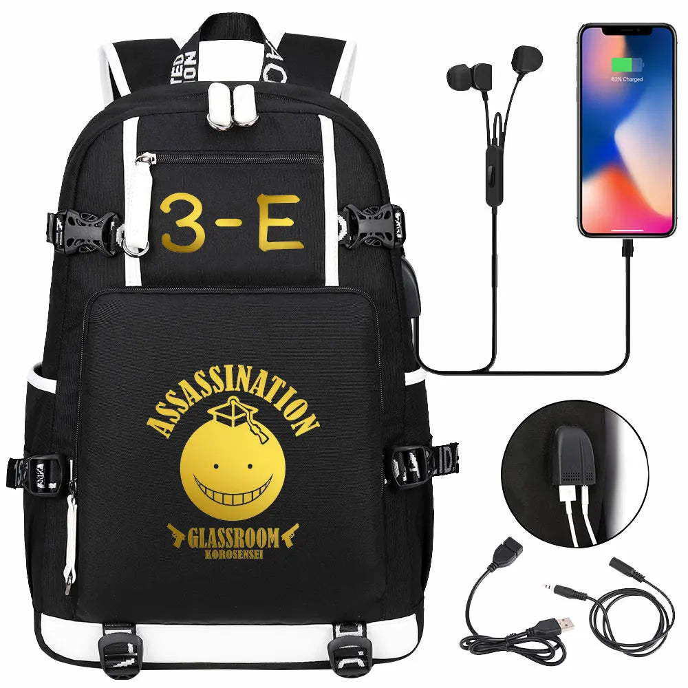 USB Boy Girl Kids Book Bags Anime Assassination Classroom Large Capacity Teenagers Schoolbags Women Men Laptop Travel Backpack