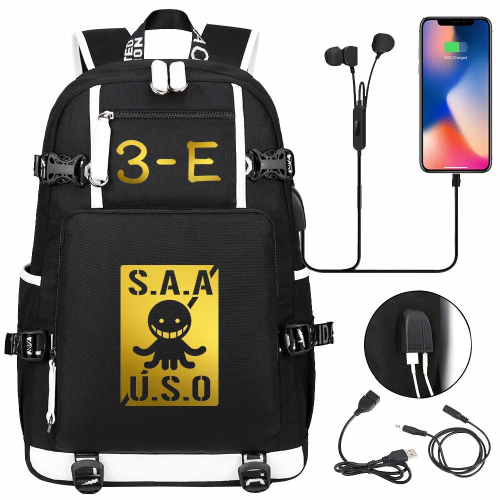 USB Boy Girl Kids Book Bags Anime Assassination Classroom Large Capacity Teenagers Schoolbags Women Men Laptop Travel Backpack