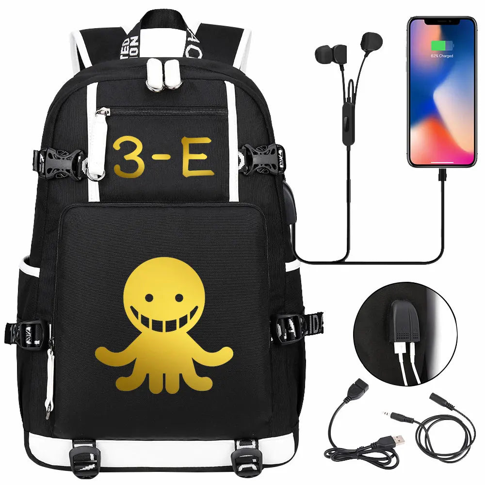 USB Boy Girl Kids Book Bags Anime Assassination Classroom Large Capacity Teenagers Schoolbags Women Men Laptop Travel Backpack
