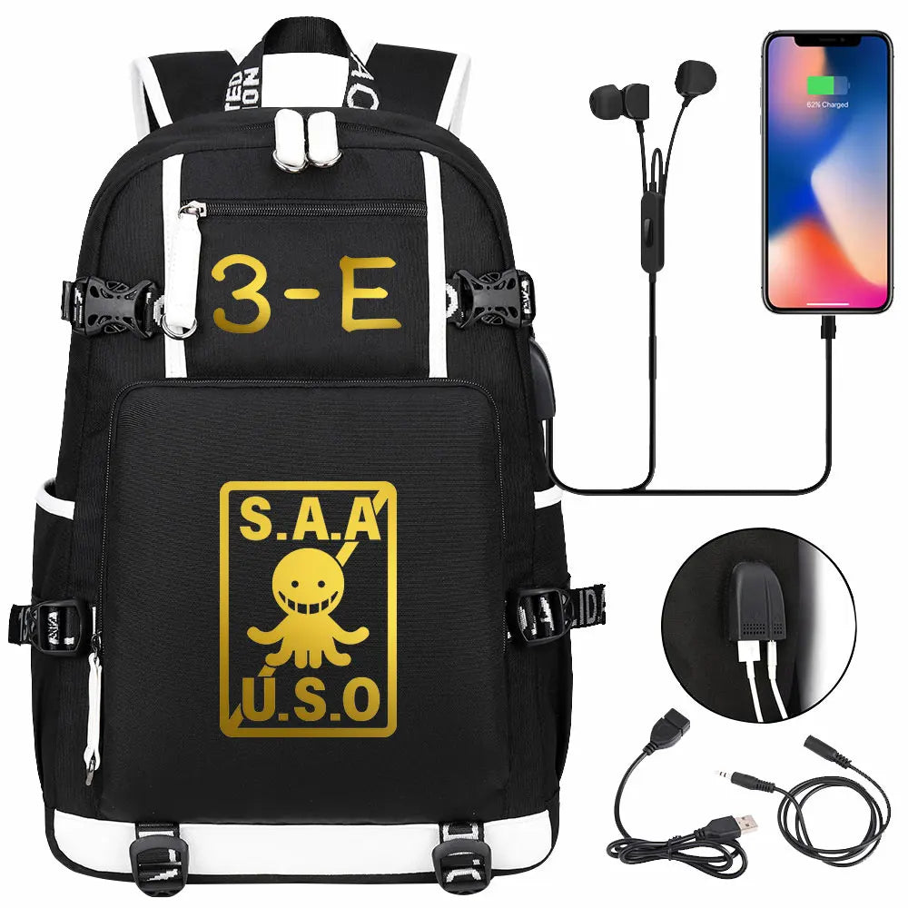 USB Boy Girl Kids Book Bags Anime Assassination Classroom Large Capacity Teenagers Schoolbags Women Men Laptop Travel Backpack