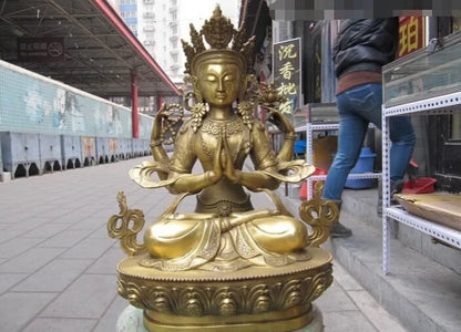USPS to USA S2971 Tibet Buddhism exquisite Brass Four Arm Avalokitesvara Guan Yin Buddha statuary