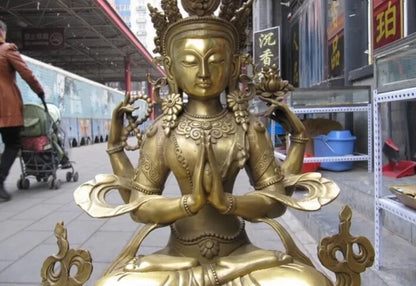 USPS to USA S2971 Tibet Buddhism exquisite Brass Four Arm Avalokitesvara Guan Yin Buddha statuary