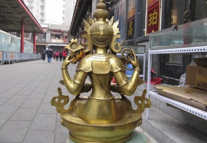 USPS to USA S2971 Tibet Buddhism exquisite Brass Four Arm Avalokitesvara Guan Yin Buddha statuary