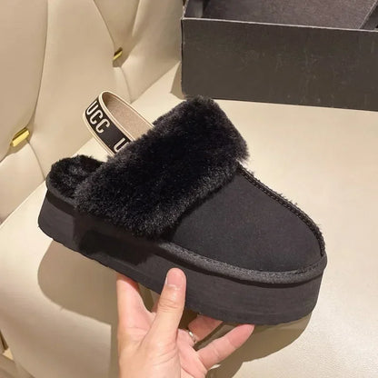 Uggs 2023 New Leather Women Fashion Winter Indoor Solid Color Suede Fur Slippers Ladies Home Platform Warm Slip-on Women’s Shoes