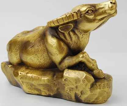 Ukuran: 18*10*12Cm Rakyat Perunggu Murni FengShui Kekayaan Tahun Zodiak Berbaring Banteng Penyuka Patung Alat Memasak Dekorasi 1