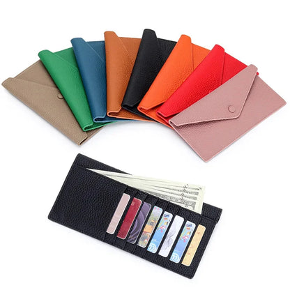 Ultrathin Women's Envelope Style Credit Card Holder Cute Cash Wallet for Ladies Genuine Leather Clutch Cellphone Bag