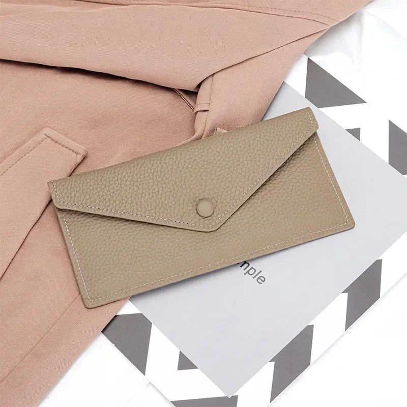 Ultrathin Women's Envelope Style Credit Card Holder Cute Cash Wallet for Ladies Genuine Leather Clutch Cellphone Bag