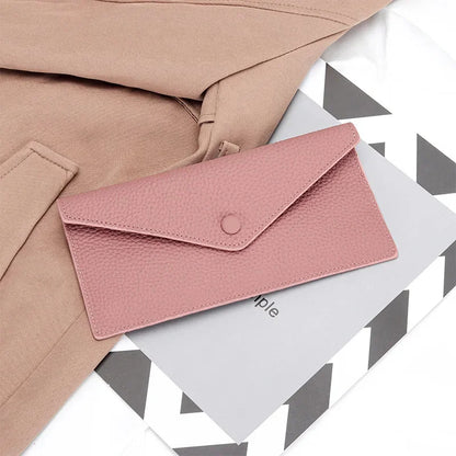 Ultrathin Women's Envelope Style Credit Card Holder Cute Cash Wallet for Ladies Genuine Leather Clutch Cellphone Bag