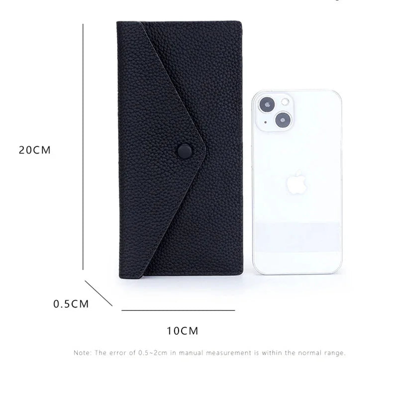 Ultrathin Women's Envelope Style Credit Card Holder Cute Cash Wallet for Ladies Genuine Leather Clutch Cellphone Bag
