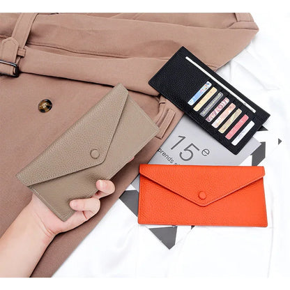 Ultrathin Women's Envelope Style Credit Card Holder Cute Cash Wallet for Ladies Genuine Leather Clutch Cellphone Bag