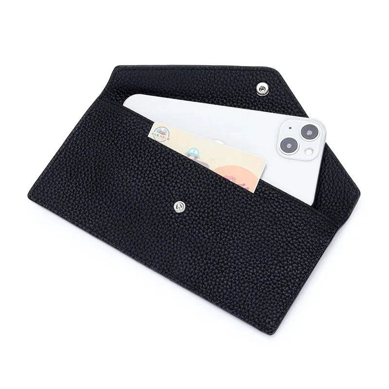Ultrathin Women's Envelope Style Credit Card Holder Cute Cash Wallet for Ladies Genuine Leather Clutch Cellphone Bag