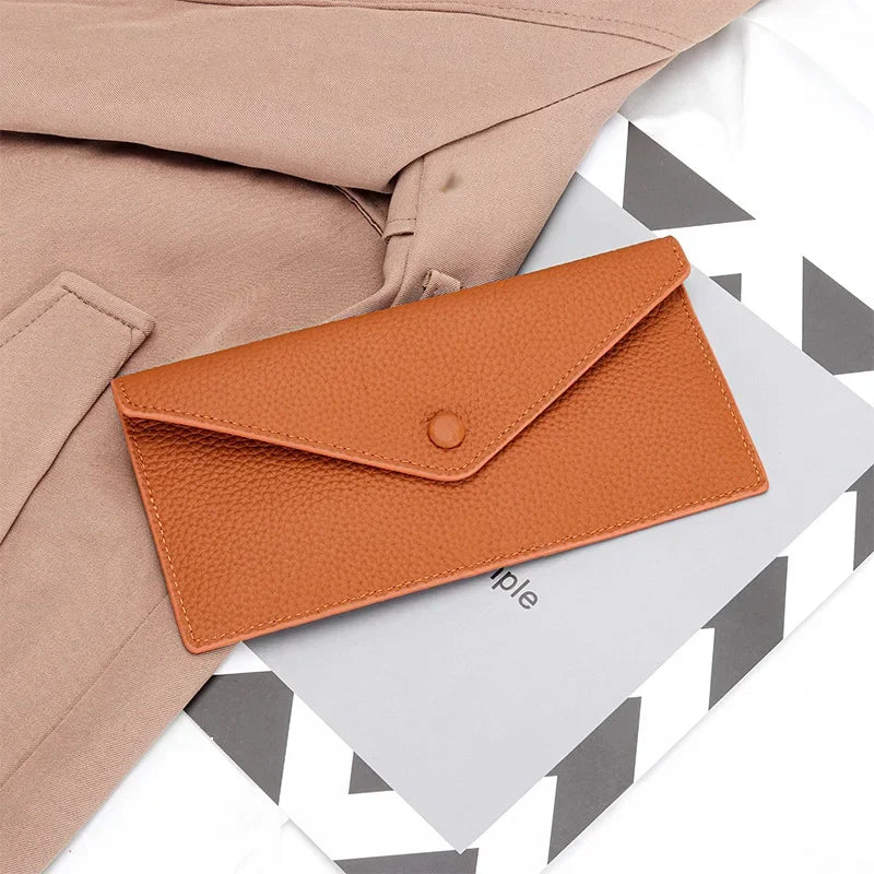 Ultrathin Women's Envelope Style Credit Card Holder Cute Cash Wallet for Ladies Genuine Leather Clutch Cellphone Bag