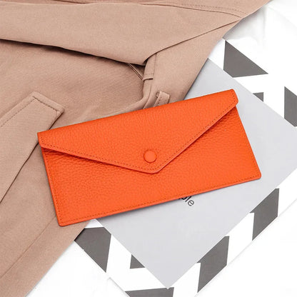 Ultrathin Women's Envelope Style Credit Card Holder Cute Cash Wallet for Ladies Genuine Leather Clutch Cellphone Bag