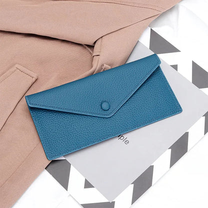 Ultrathin Women's Envelope Style Credit Card Holder Cute Cash Wallet for Ladies Genuine Leather Clutch Cellphone Bag