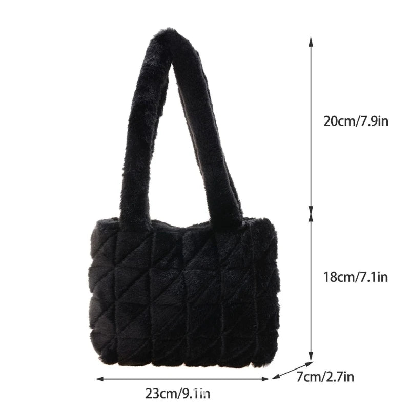 Underarm Bag Ladies Fluffy Shoulder Bag Women Lattice Pattern Purse Tote Bags for Autumn and Winter Top-handle Han