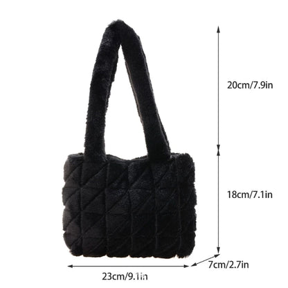 Underarm Bag Ladies Fluffy Shoulder Bag Women Lattice Pattern Purse Tote Bags for Autumn and Winter Top-handle Han