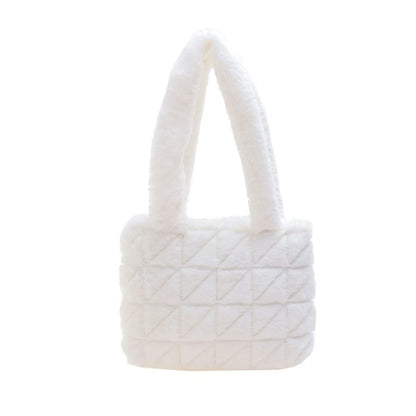 Underarm Bag Ladies Fluffy Shoulder Bag Women Lattice Pattern Purse Tote Bags for Autumn and Winter Top-handle Han