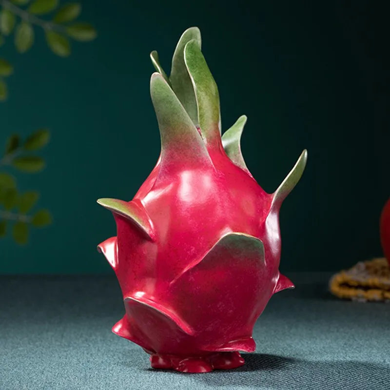 Unique 100% Pure handmade 3D bronze carving ART Auspicious GOOD LUCK pitaya Fruits Mascot  statue HOME BAR STORE decorative art