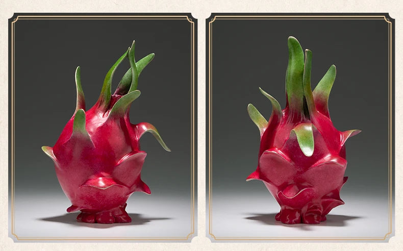 Unique 100% Pure handmade 3D bronze carving ART Auspicious GOOD LUCK pitaya Fruits Mascot  statue HOME BAR STORE decorative art