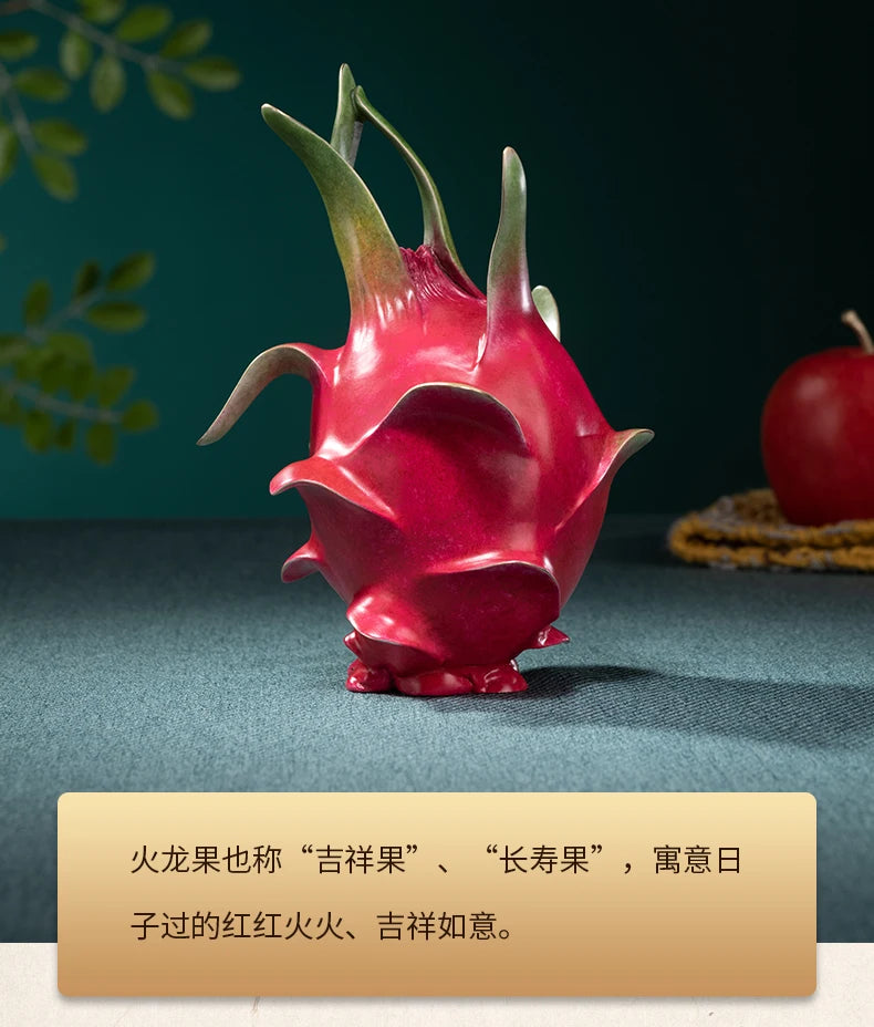 Unique 100% Pure handmade 3D bronze carving ART Auspicious GOOD LUCK pitaya Fruits Mascot  statue HOME BAR STORE decorative art