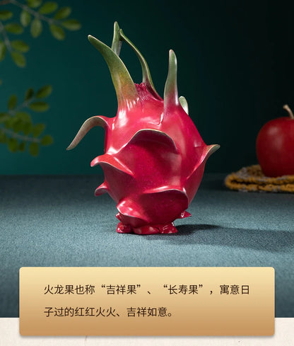 Unique 100% Pure handmade 3D bronze carving ART Auspicious GOOD LUCK pitaya Fruits Mascot  statue HOME BAR STORE decorative art