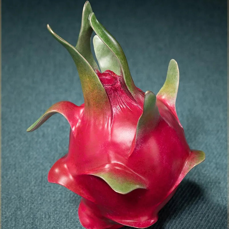 Unique 100% Pure handmade 3D bronze carving ART Auspicious GOOD LUCK pitaya Fruits Mascot  statue HOME BAR STORE decorative art