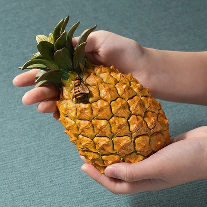 Unique 100% Pure handmade 3D bronze carving Auspicious GOOD LUCK Fruits Pineapple honeybee statue HOME BAR STORE decorative art