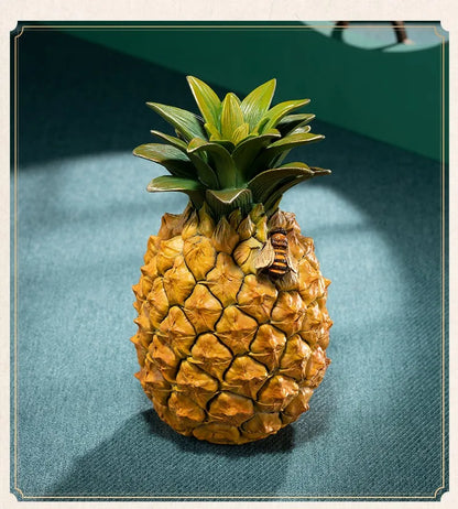 Unique 100% Pure handmade 3D bronze carving Auspicious GOOD LUCK Fruits Pineapple honeybee statue HOME BAR STORE decorative art