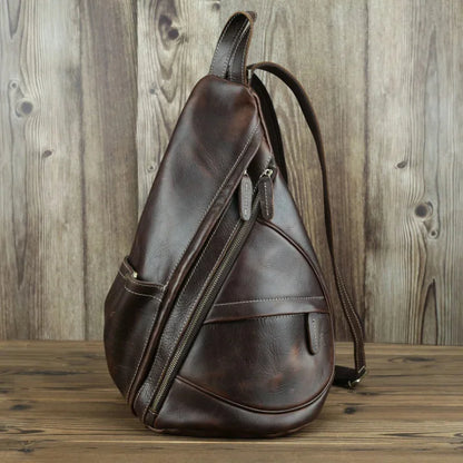 Unique Casual Genuine Leather Triangle Male Female Travlling Bagpacks For Ipad Small Backpack Portable Men Bags