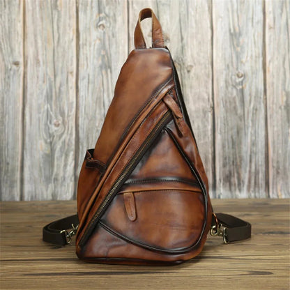 Unique Casual Genuine Leather Triangle Male Female Travlling Bagpacks For Ipad Small Backpack Portable Men Bags
