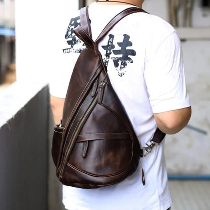 Unique Casual Genuine Leather Triangle Male Female Travlling Bagpacks For Ipad Small Backpack Portable Men Bags