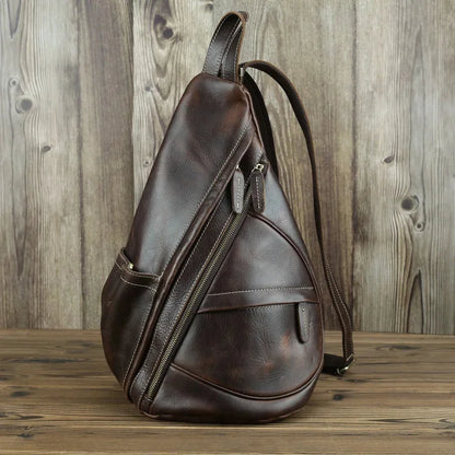 Unique Casual Genuine Leather Triangle Male Female Travlling Bagpacks For Ipad Small Backpack Portable Men Bags