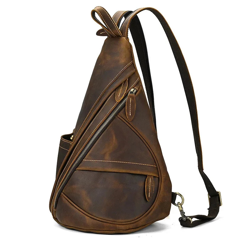 Unique Casual Genuine Leather Triangle Male Female Travlling Bagpacks For Ipad Small Backpack Portable Men Bags