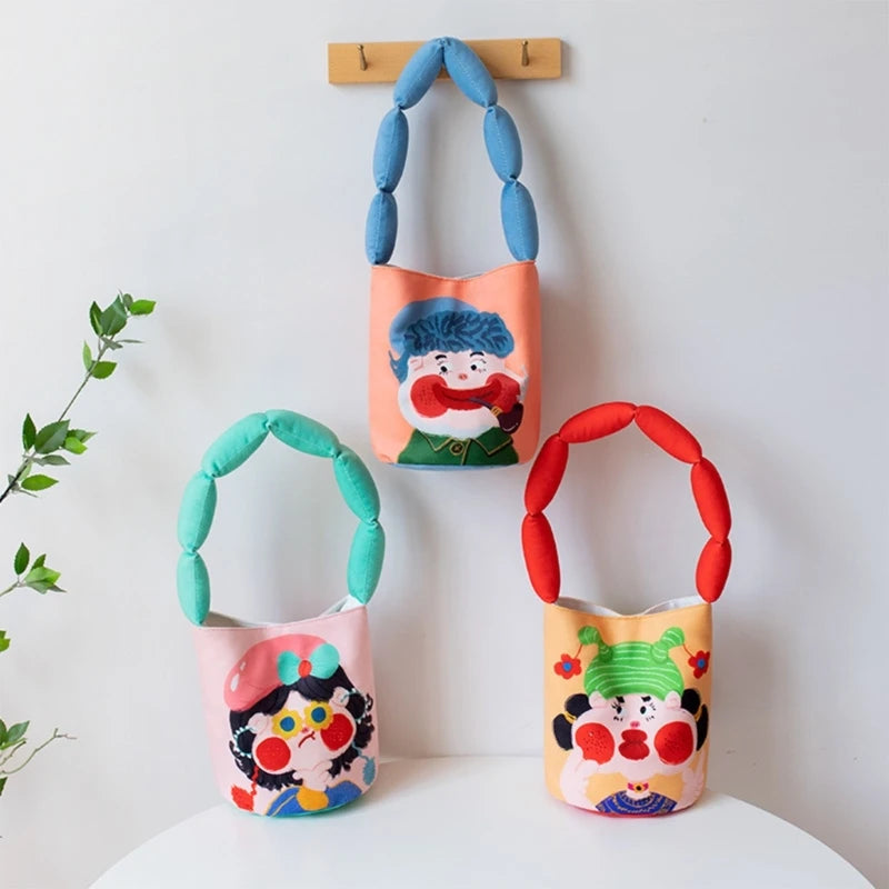 Unique Design Women's Portable Bucket Bag with Eye Catching Cartoon Handbag