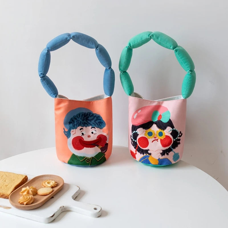 Unique Design Women's Portable Bucket Bag with Eye Catching Cartoon Handbag